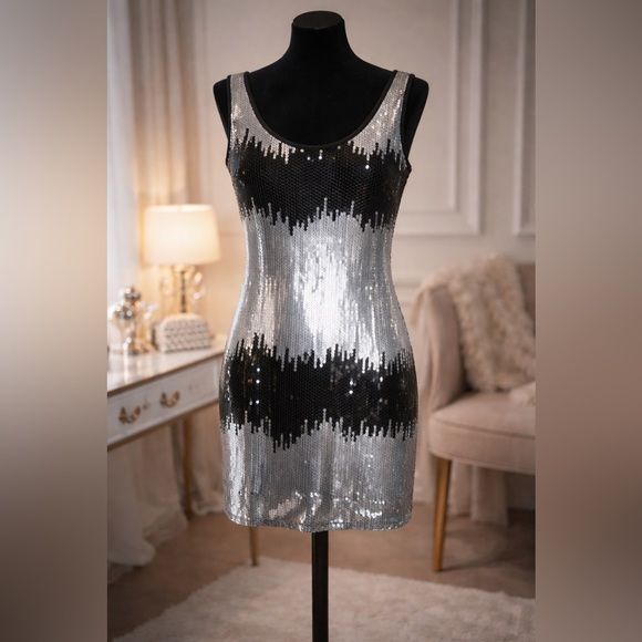 maitai Dresses & Skirts - maitai Black and Silver Sequin Midi Dress size 2X